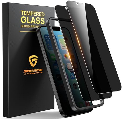 ImpactStrong Anti-Spy Privacy Screen Protector for iPhone 16e / iPhone 13 / iPhone 13 Pro (6.1-Inch), 9H Tempered Glass, Shatter-Resistant, Anti-Scratch, Easy Install Kit, Case Friendly, 2-Pack