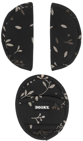 Original Dooky Universal Pads Romantic Leaves Schwarz Gurtschoner & Gurtpolster geeignet für Altersgruppe 0+ und 3 & 5 Punkt Gurte für Babyschale, Kinderwagen, Buggy & Autositz, Schwarz