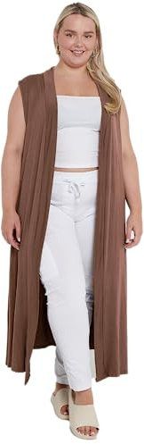eyes Womens Ladies Sleeveless Maxi Long Length Boyfriend Women Cardigan Collared Top Floaty Duster Jacket Coat Blazer Stretchy Plus Size Cardigans Waistcoat UK 8-22