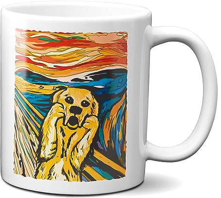 Planetacase - Taza Desayuno 330 ml - Diseño Original Grito Munch Perro Parodia - Apta para Microondas y Lavavajillas - Perfecta para Amantes de los Perros, Color El Grito Perro, Cerámica