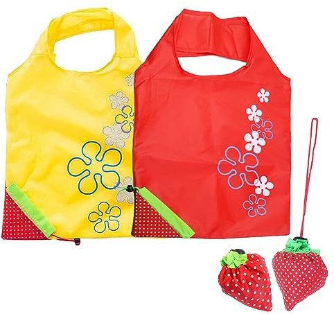 fafeiha Strawbbery Shape Folding Shopping Bags 2PCS Foldable Shopping Tote Bag Fits in Pocket Quick-Drying Heavy Duty Washable Tote Bags Ladies for Grocery Shopping in the Supermarket （Random Color）