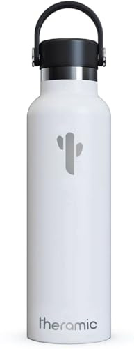 THERAMIC Borraccia Termica da 600 ml in Acciaio Inox con doppia parete e rivestimento interno in ceramica. Il colore bianco.