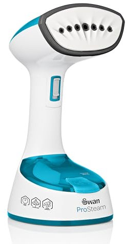 Swan SI12030N Foldable Garment Steamer with Removable Brush Attachments, Lightweight, 120ml Water Tank, 1470 Watts, White and Blue