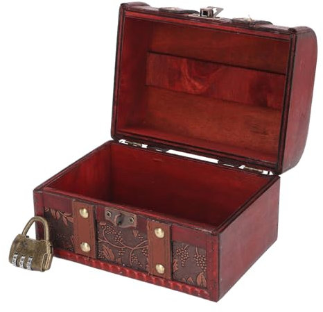 OPPWONG Schatztruhe, Große Kapazität, Vintage-Holzkisten mit Schloss, Schatzkiste, Holzschloss, Dekorative Schatulle, Schatz-Schmucktruhe mit Codiertem Schloss für Mädchen, Damen,