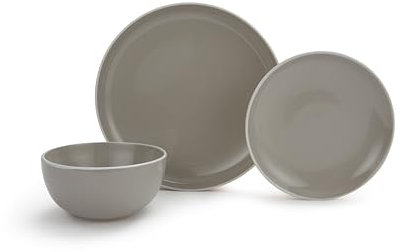 12PC 2Tone Grey White Rim Dinner Set