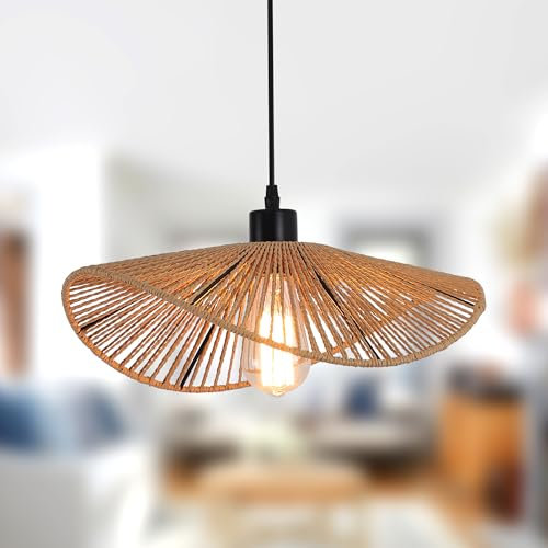 JIINOO Lámpara Colgante De Ratán, lámpara colgante moderna de bambú tejida a mano para el dormitorio de la granja sala de estar y comedor, 1 luz, 41 cm