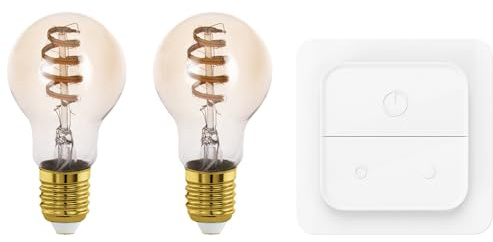EGLO connect.z Smart-Home LED vintage-lampa, set med 2 E27-lampor med ljusströmbrytare, ZigBee, app och Alexa-röststyrning, dimbar, varmvit-kallvit, 360 lumen, 4,9 watt, bärnsten