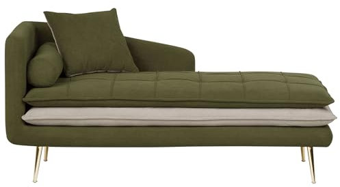 Beliani Ré­ca­mi­e­re Stoffbezug grün und beige mit goldenen Beinen linksseitig Gonesse