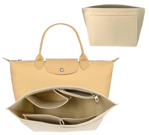APMGONT Organizer für Longchamp Tasche, klappbar Geldbörse Organizer für Tasche, Filz-Geldbörsen-organizer-Einsatz, für Longchamp Le Handtascheneinsatz (beige, L)