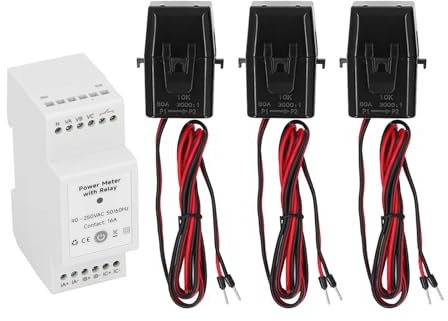 Pinza Amperometrica Trifase, Misuratore di Potenza WiFi, Monitor di Energia per Casa Intelligente con 3 Sensori A Pinza 80 A, Monitoraggio 'elettricità in Tempo Reale,