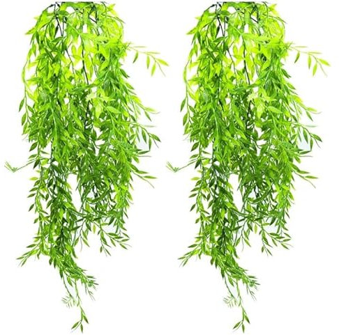 1 Pack Artificial Hanging Plants, Plastic Fake Ferns Ivy Artificial Trailing Plants, Fake Vine Hanging Basket, Faux Plant with Willow Leaves for Indoor Outdoor, Garden, Bedroom, Wall Decoration