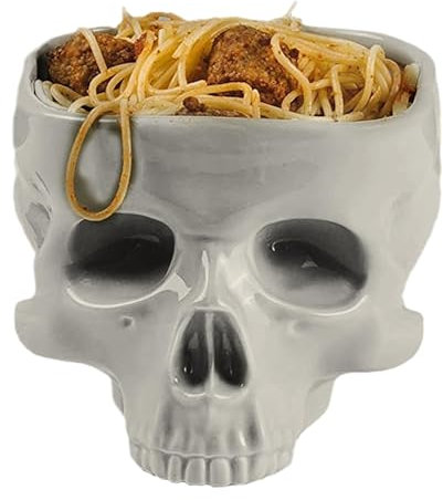 Bol à goûter avec têtes de squelette – Bol à bonbons d'Halloween en céramique en forme de tête de mort | Bol de serveur de casse-croûte en forme de tête de mort, distributeur de nourriture, ustensiles