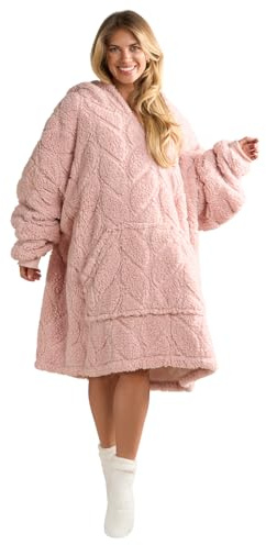 OHS Fleece Hoodie Blanket Women, Braided Ultra Soft Snuggle Hoodie Winter Warm Cosy Blanket Oversized Thermal Throw Hoodie Fluffy Gifts for Her - Blush, One Size