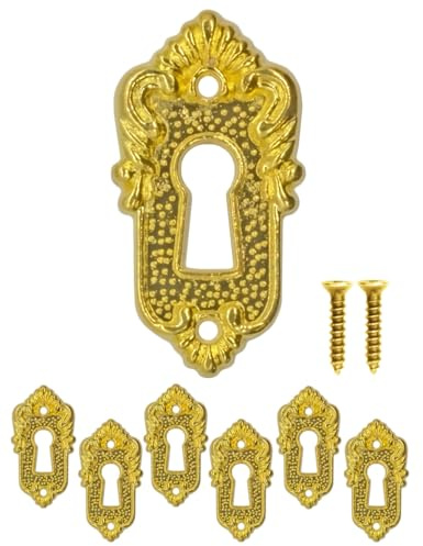 FUXXER Set of 6 Antique Key Signs and Castle Rosettes, Vintage Gold Design