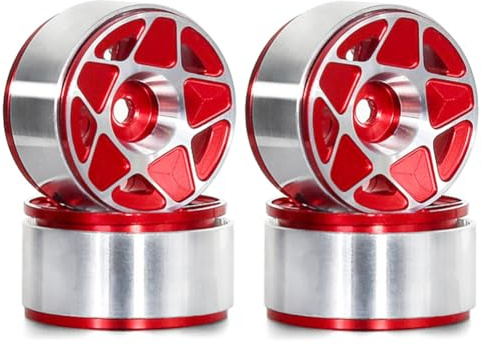 Kznifmk 4 Llantas de Rueda de Cubo de Rueda Beadlock de Metal de 1,0 Pulgadas para 1/18 1/24 Coche Trepador de Control Remoto TRX4M Piezas de Mejora Accesorios Rojo