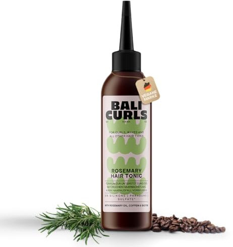 BALI CURLS Rosemary Hair Tonic - Tonico vegano per capelli con olio di rosmarino e caffeina, tonico per capelli per la cura del cuoio capelluto e promuovere la crescita dei capelli, per capelli forti