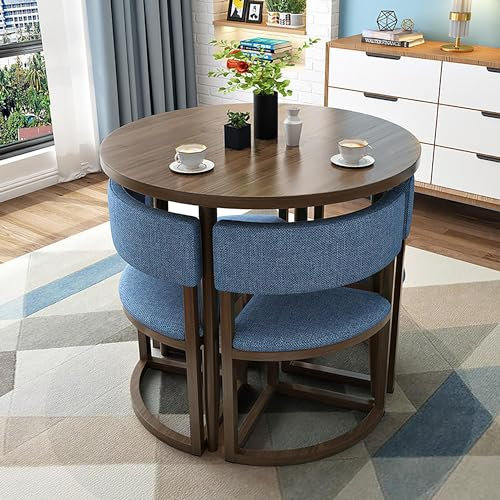Rundes Konferenztisch-Set mit Stühlen, 5-teiliges Esszimmer-Set für kleine Räume, Wohnung, Küchentisch-Set für 4 Personen mit Metallrahmen, Verhandlungstisch, Stühle-Set (Stofffarbe)