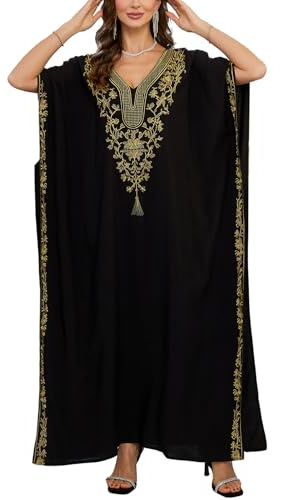 L-Peach Femme Robe Brodée Longue en Coton Kaftan Pareo pour Bikini Cover Ups, Taille Unique