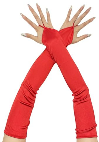 Blausky 1 Paar Handschuhe Lang,Elegant Damen Gloves Vintage Opernhandschuhe Satin Classic Abendhandschuhe für Hochzeit Teeparty Kleidungs Zubehör Erwachsenengröße Elbow to Wrist,Rot