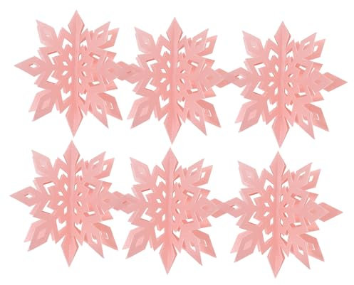 Cabilock 6 Stück 3D-Papier Schneeflocken Zum Aufhängen Winter Weihnachtsdeko Rosa Glänzende Schneeflocken Anhänger Für Wand Decke Möbel Partydekor Weihnachtszweige