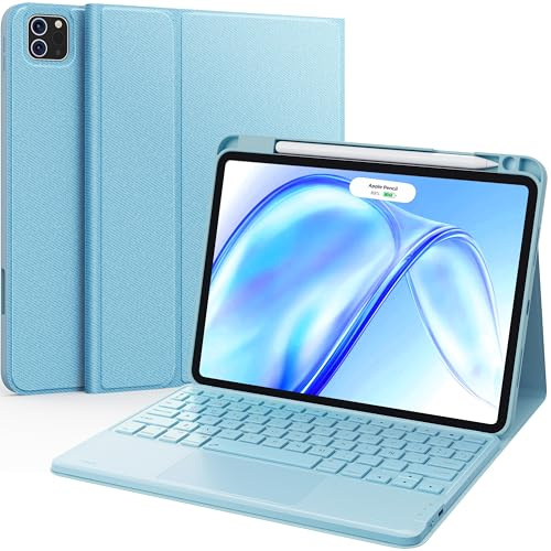 Earto Teclado iPad Air 11 (M2,2024/M3,2025), Funda Teclado iPad Pro 11 (4/3/2/1 Gen.)& iPad Air 5/4 Gen. con Touchpad, 2 Canales BT, Desmontable Azul Cielo