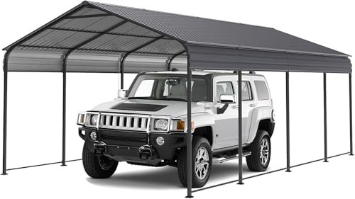 XINRISHENG Heavy Duty Carport Vordach mit Stahldach, Metallcarport, Allwetter Outdoor Tragbares Lagerzelt mit verstärkter Basis