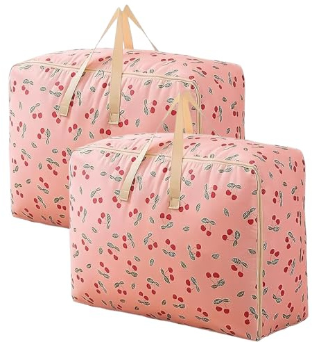 Luxvara 2 Piezas Bolsas de Almacenamiento Grandes, Bolsa Almacenaje Ropa, Bolsa Edredon Mudanza, Bolsa Almacenamiento Impermeable Oxford para Ropa Edredón Mantas y Mudanzas, Rosa
