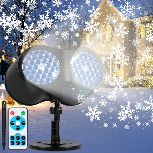 SACBRZZ Proyector Navidad Exterior,Copos De Nieve Proyector Luces Navidad Exterior Interior Ip65 Impermeable,Con Mando a Distancia Y Temporizador,Decoración Navidad Para Paredes Casas Jardines Entrada
