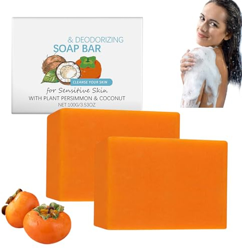 Savon De Bain À La Noix De Coco Et Au Kaki, Savon Au Kaki, Élimine Les Odeurs Corporelles, Gel Douche Déodorant Pour Le Visage Et Le Corps, Convient Aux Hommes Et Aux Femmes (2PCS)