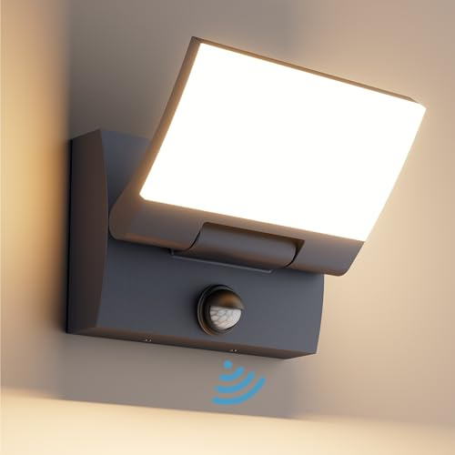 K-Bright 30W LED Applique Esterno/Interno con Sensore di Movimento, Lampade da Parete Orientabile IP65 Applique da Parete in Alluminio per Giardini Ingresso Terrazza, Antracite, Bianco caldo 3000K