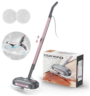 Scrub & Steam Mop with Rotating Mop Pads, All-in-One Scrubbing and Sanitizing Floor Cleaner, XL Water Tank, 23FT Cord, LED Headlights,Self-Standing for Hard Floor Laminate Marble Floors