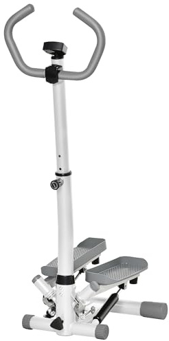 HOMCOM Stepper con Monitor LCD, Manubri Regolabili, Fitness Stepper in Acciaio e ABS, 55x53x118-128 cm, Bianco e Grigio