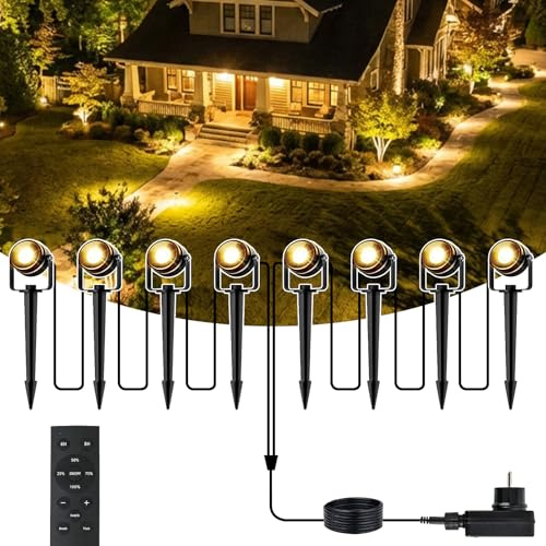 MAGGIFT LED Gartenleuchten mit Strom/Fernbedienung/Timer/3 Lichtmodi,8er Set Gartenlampe Außen Warmweiß 2700K,Wasserdicht IP65 Gartenleuchte,24V 800lm Gartenlampen für Draußen, Terrasse, Einfahrt