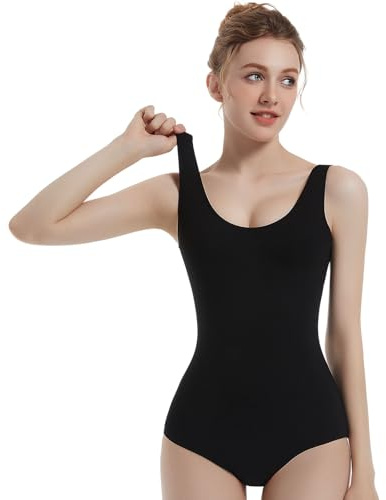 Spoxiyue Women's Dance Leotard, Black Nylon-Spandex Ballet Bodysuit, Scoop Neck Tank Style, Soft Knit Fabric, Youth to Adult Sizes (Black, L)