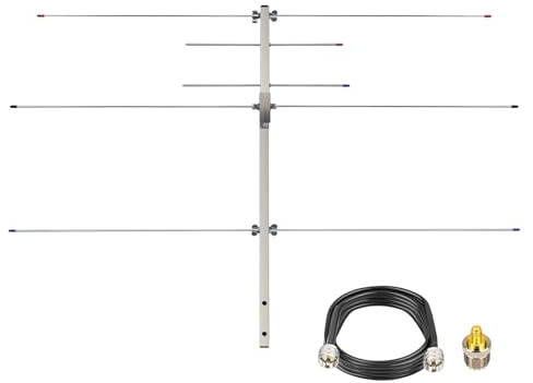 Dual Band Ham Radio Yagi Antenna 2m 70cm VHF/UHF (136-174/400-470MHz) 5-Element Outdoor Base Antenna High Gain 7/10.5dBi with 32ft Cable for Repeater System HT Scanner Satellite Work