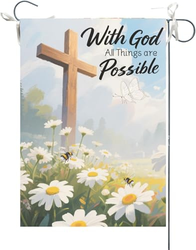 Bandera Del Orgullo Con Dios Todo Es Posible Crisantemo Inspirador Religioso Garden Flag Clásico Pride Flag Decoraciones Banderas Premium Para Jardin Fiesta Desfile 30X45CM
