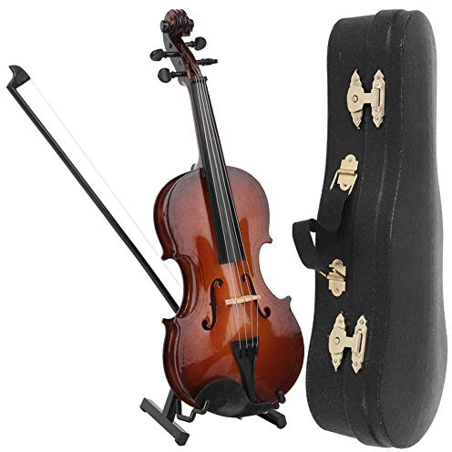 Zhangpu Violino in Miniatura in Legno con Supporto e, Replica di Strumenti Musicali da Collezione, Mini Modello di Casa delle Bambole, Decorazione per la Casa