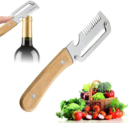 Stainless Steel Vegetable Peeler with Wooden Handle,2-in-1 Multifunctional Tool with Bottle Opener,Ergonomic Potato Peeler & Fruit Slicer, Sharp Blade for Carrot,Apple,Easy Grip Kitchen Tool (1pc-A)