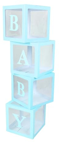 HUSHUI 4 ST Transparent Ballonglåda Presentdekoration med Bokstäver för Förslag Baby Shower - Hållbar och Enkel Montering (Blå)