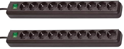 Brennenstuhl Eco-Line, Steckdosenleiste 10-Fach (mit Schalter und 3m Kabel - besonders stromsparend) (Schwarz | 2er Set)