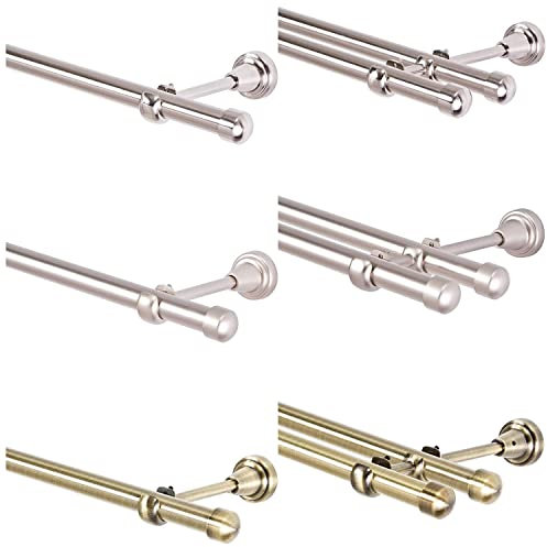 MDEKOR Barra de Cortina Extensible para Visillos de 19 mm, de dos vías: Acero Inoxidable Cromado Mate Dorado Envejecido, 120-600 cm, Tapa Final (Acero Inoxidable, 2 vías, 140 cm)