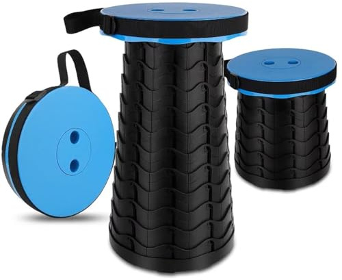 Sgabello pieghevole per sedia portatile, sgabelli da campeggio telescopici retrattili Sedile leggero e robusto regolabile pieghevole (blu)