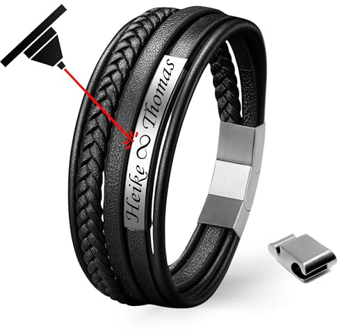 UNIQAL | Lederarmband Herren PLATE Mens Bracelet | Edelstahl, Echtleder | Etui Box Gratis