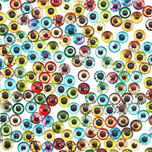 PandaHall 200pcs 50 Farben Glas Cabochon 10mm Glas Drachenauge Kuppel Cameo Anhänger Kuppel Für Skulpturen Und Halloween Partydekorationen.