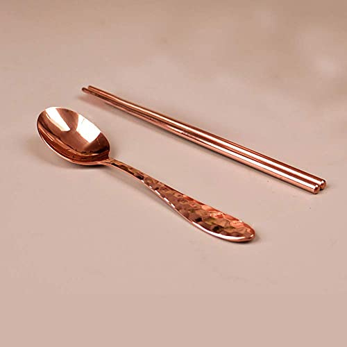 Thick Pure Copper Bowl Chopsticks and Spoon - Copper Tableware Kitchen and Hotel Supplies - Soup and Western Food Utensils (Chopsticks+Spoon)