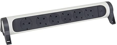 LEGRAND Regleta de enchufes, con Interruptor, Enchufe múltiple con 6 Tomas de Corriente, sin Cable, Color Blanco/Gris Oscuro 694547