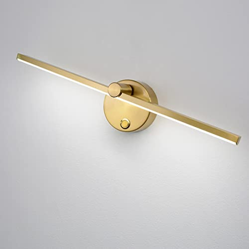 LED Wall Light Dimmable with Touch Switch, Modern Bathroom Wall Sconce 300 ° Rotatable Reading Light 4000K Bathroom Mirror Light Hotel Bedroom Bedside Wall Lighting (Gold)