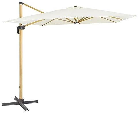 VERDELOOK | Ombrellone Deluxe, Struttura Alta 2.6 m in Alluminio Legno a Braccio Reclinabile e Orientabile, Telo Copertura Ecrù 3x3 m in Poliestere da 280gr/mq, per Giardino e Piscina Moderno