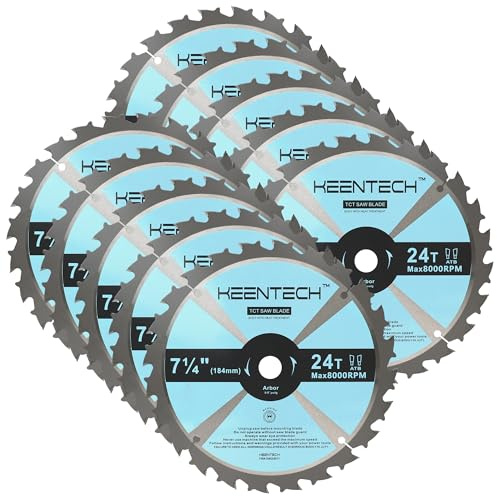 KEENTECH 7-1/4 Inch Circular Saw Blade 24T by 5/8 Bore for Cutting Plywood, MDF, OSB, Longer Service Life, 10-Pack