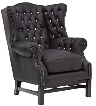 Woodkings® Chesterfield Kingsfield Sessel Echtleder schwarz mit Glasteinchen Glitzer Ledersessel Designsessel Federkern Unikat Herrenzimmer englisches Design Stilsessel